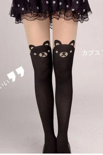 Adorable Kawaii Bear Print Tights for Kids - Cozy Pantyhose with Whimsical Knee Designs