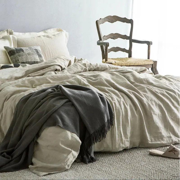 Luxurious French Linen Bedding Set - Enzyme Washed Four-Piece Collection