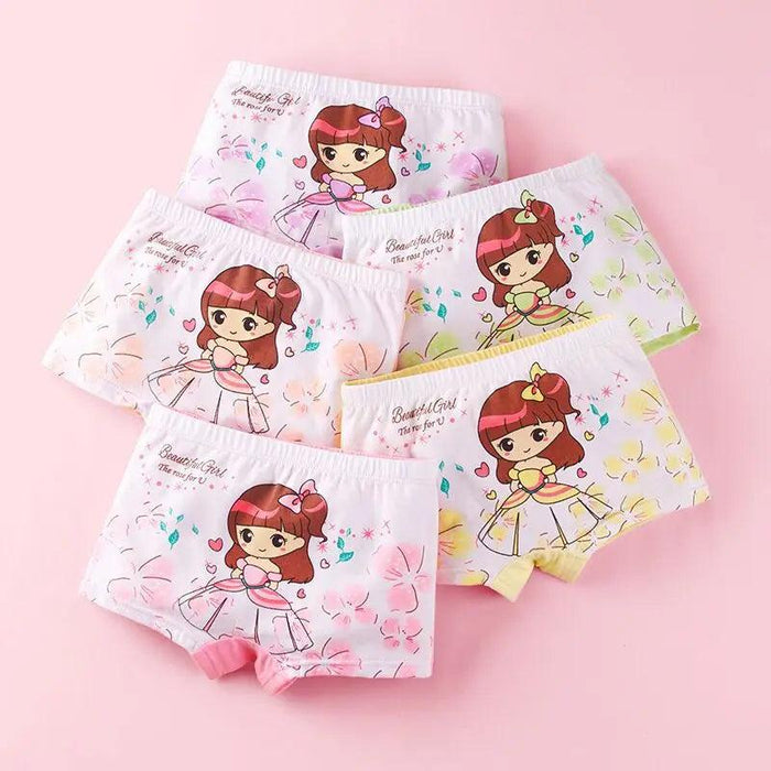 4 pcs Girls' Cotton Briefs Collection - Soft, Breathable & Playful Patterns for Kids