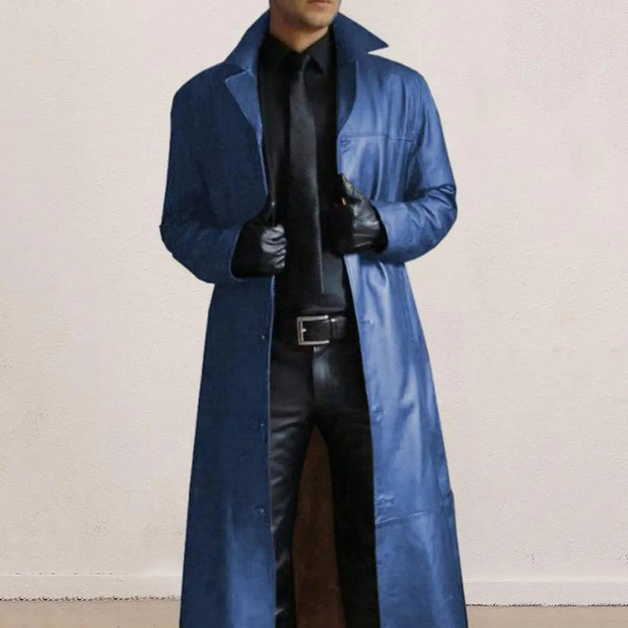 Men's Gothic Punk Black Faux Leather Trench Coat