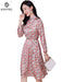 Elegant Floral A-line Silk Dress with Stand Neck for Women