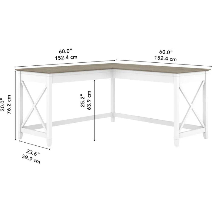 Charming 60-Inch L-Shaped Corner Desk with Rustic Weathered Finish for a Cozy Home Office