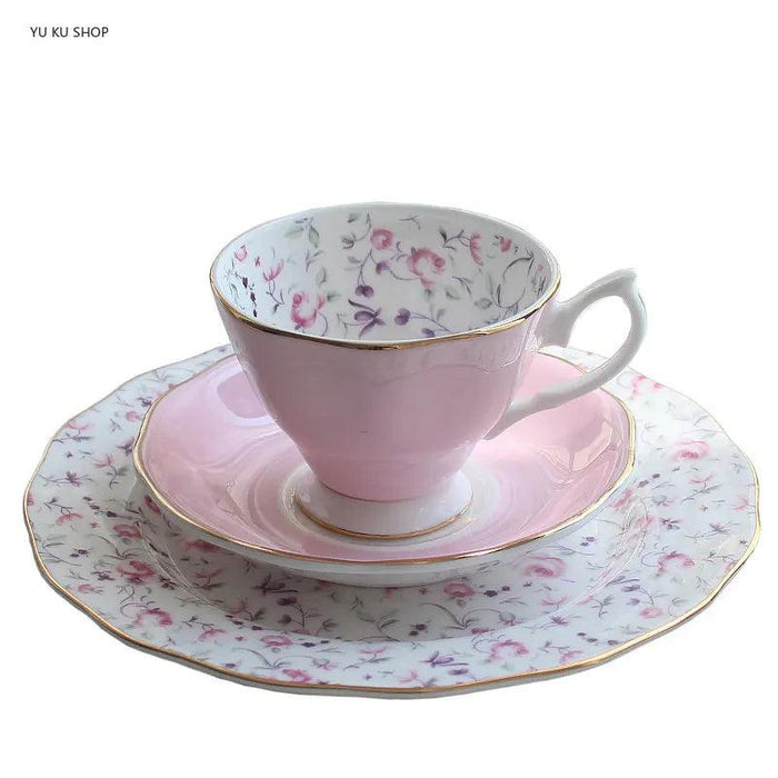 Charming English Tea Time Set: Luxurious Bone China Cups with Elegant Ceramic Plates