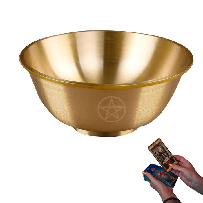 Mystical Copper Altar Bowl with Triple Moon and Pentacle Engravings for Spiritual Rituals