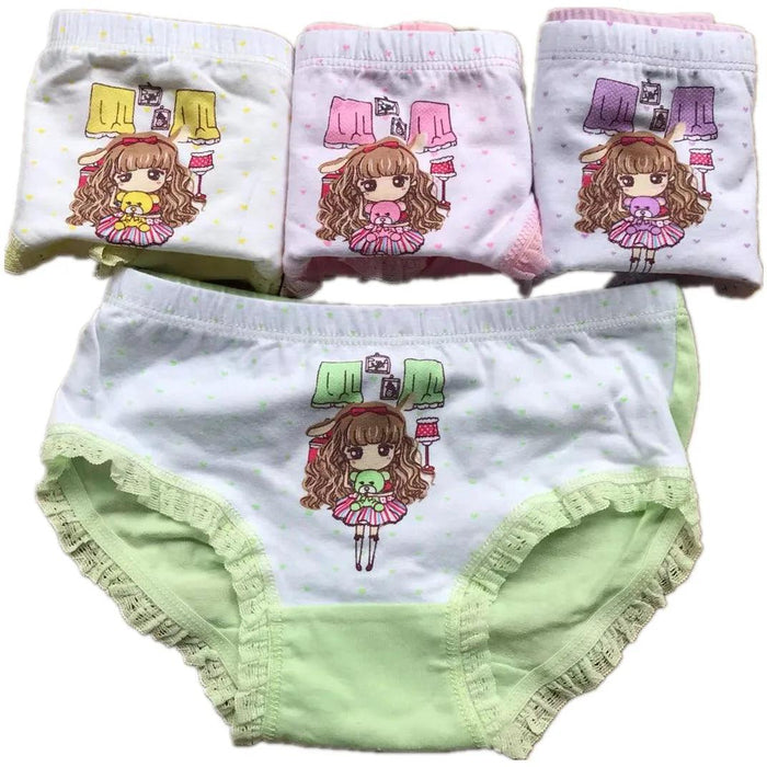 4 pcs Girls' Cotton Briefs Collection - Soft, Breathable & Playful Patterns for Kids