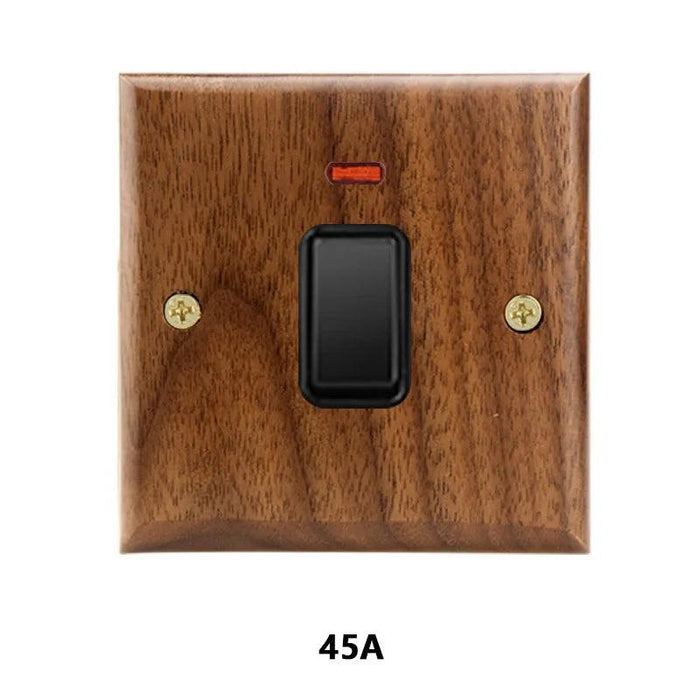 Sleek Black Walnut Electrical Panel with USB Ports, Adjustable LED Ambiance, and Contemporary Toggle Features