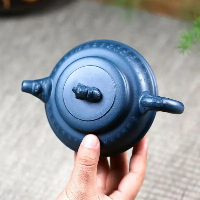 Artisan 340ml Yixing Teapot with Beautiful Blue Accents - Luxury Zisha Tea Set