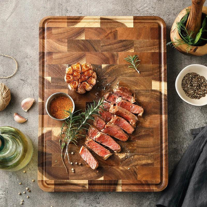 Acacia Wood Non-Slip End Grain Cutting Board - Durable Chopping Block for All Kitchen Needs