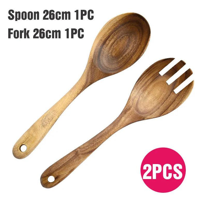 Elegant Acacia Wood Salad Serving Utensils - Sturdy, Essential Kitchen Set