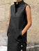 Summer Elegant Black Sleeveless Maxi Dress with Button Front and Stylish Side Split for Women