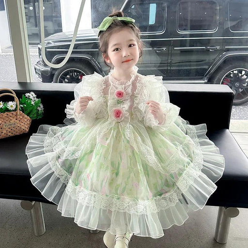 Enchanted Floral Tulle Princess Dress for Girls with Long Sleeves