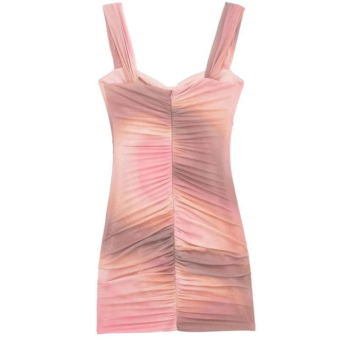 Chic Backless Mini Dress with Vibrant Tie Dye and Ruffles - Must-Have for Summer Parties