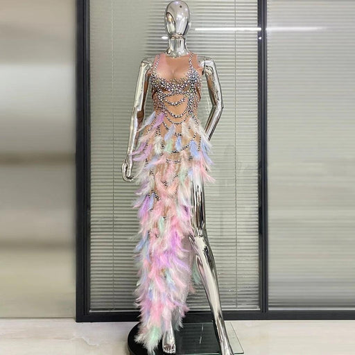 Opulent Feather & Diamond Evening Dress - Custom Luxury | Exclusive 2023 Release