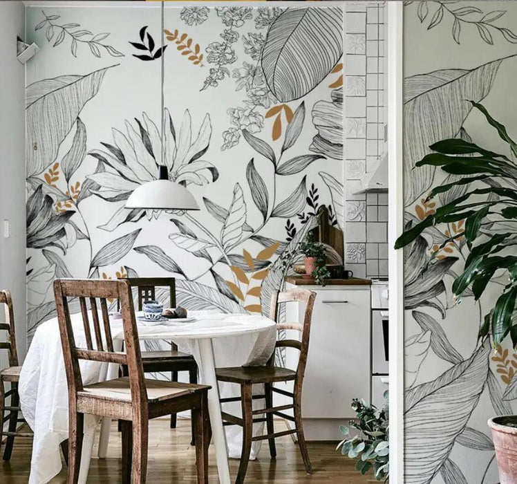 Serene Tropical Paradise Abstract Mural Wallpaper - Elegant Botanical Decor for Stylish Homes