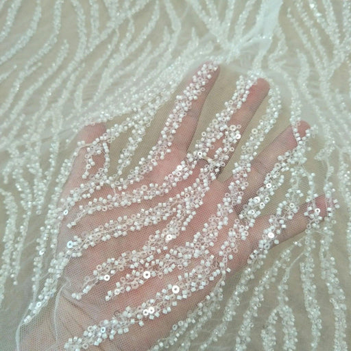 Luxurious Beaded Sequin Lace Fabric for Wedding Dresses - 130cm Wide, Available by the Yard