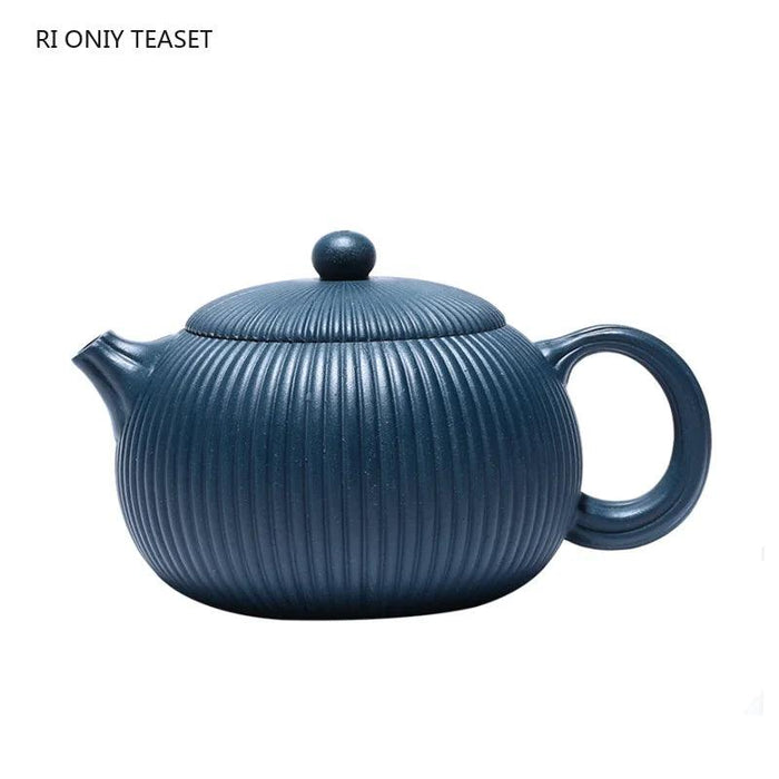 Artisan 250ml Purple Clay Teapot with Eye-Catching Striped Pattern - Genuine Tea Pot