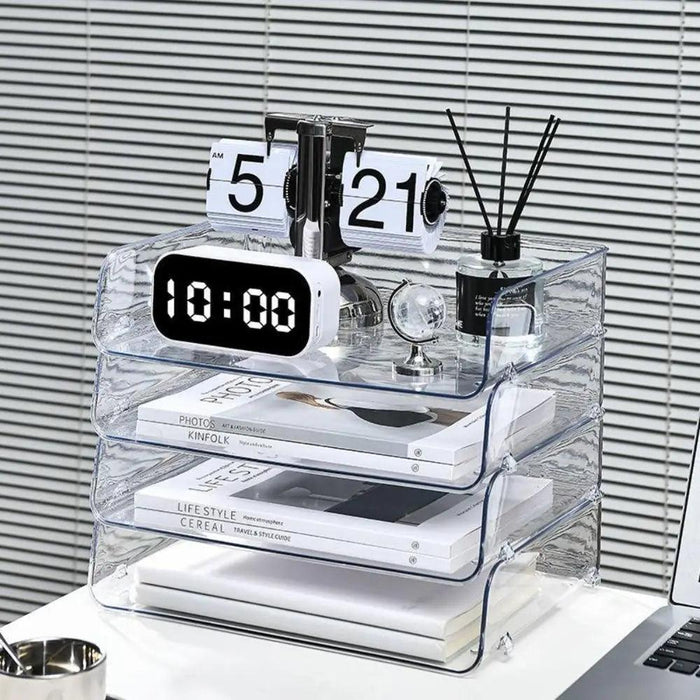 Transparent Acrylic A4 File Storage Organizer - Stackable Desktop Rack for Papers and Magazines