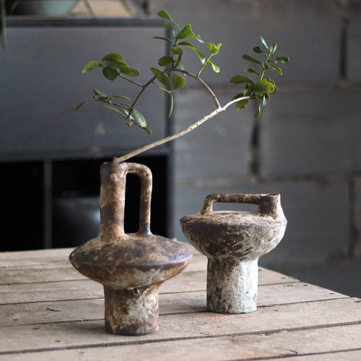 Country Vintage Ceramic Vase Duo - Artisan Pottery for Elegant Flower Arrangements