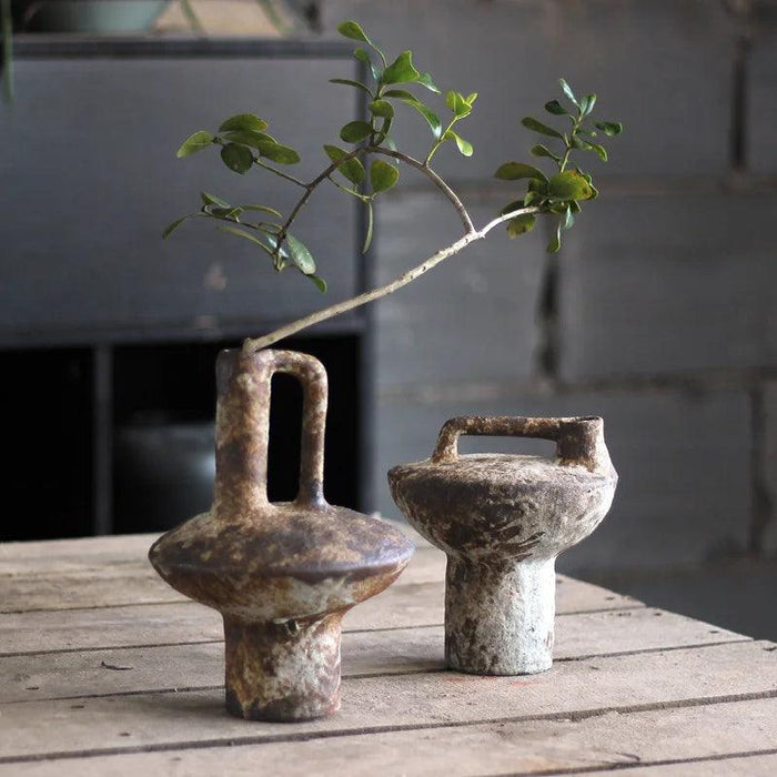 Handcrafted Farmhouse Ceramic Vase Duo - Rustic Elegance for Floral Arrangements