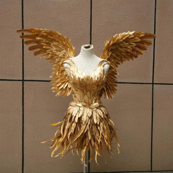 Radiant Golden Feathered Fairy Wings - Perfect for Halloween, Cosplay, and Stylish Dress-Up Events for Girls