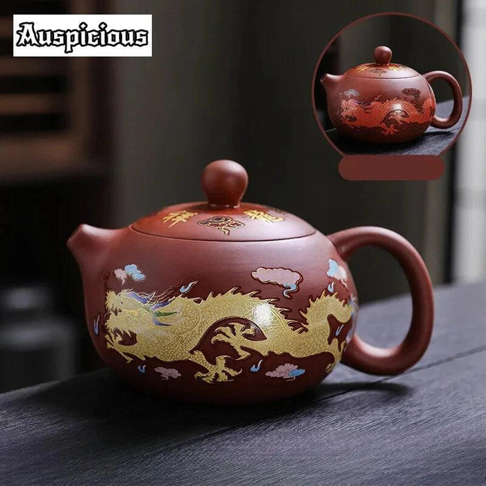 170ml Handcrafted Color-Changing Purple Clay Teapot with Dragon and Phoenix Design