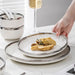 Sophisticated White Porcelain Dinnerware Collection with Silver Detailing for Elegant Home and Hotel Dining