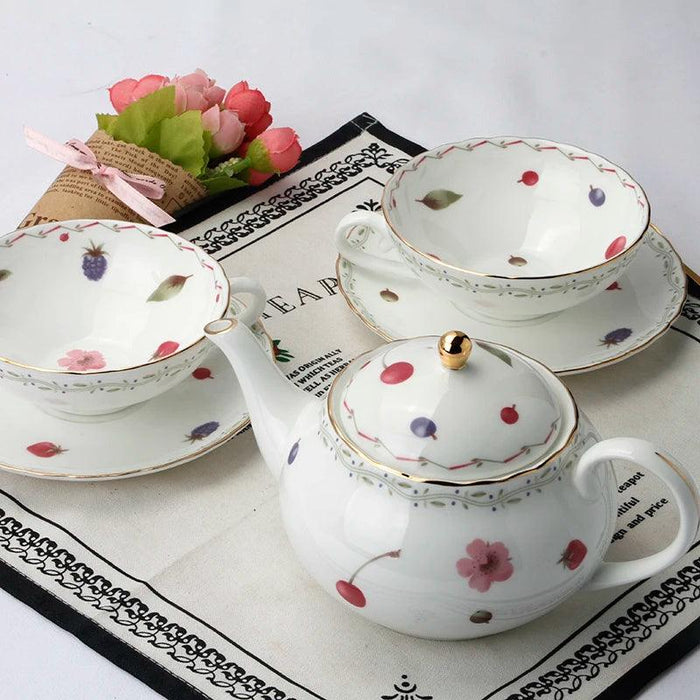 Elegant Japanese Bone China Tea Set with Black Teacups - Luxurious Tea Experience for Two