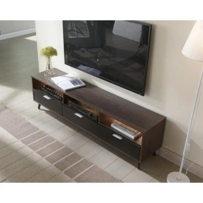 Walnut Modern Media Console - Sleek Entertainment Center with Ample Storage for Home and Office