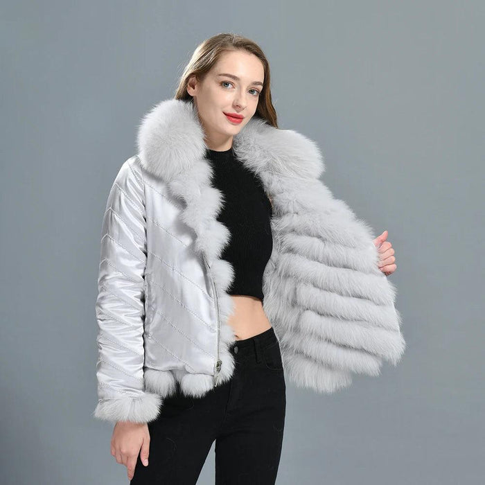 Reversible Luxury Fox Fur and Silk Winter Jacket - A Statement of Elegance