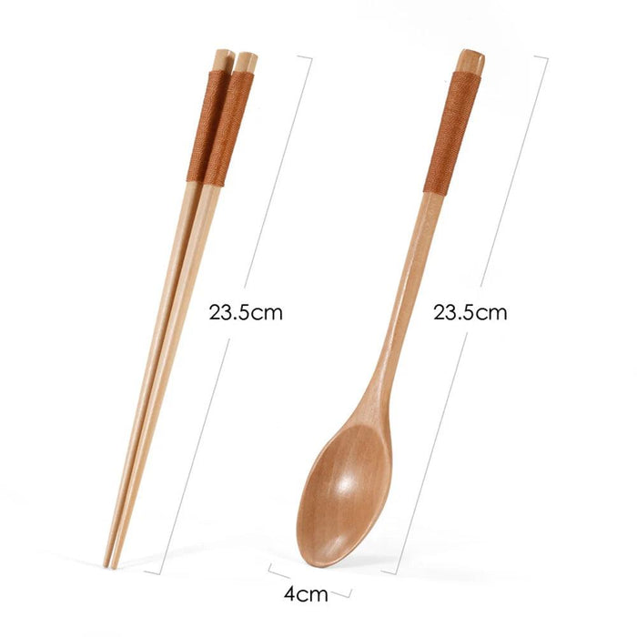 Japanese Wooden Reusable Sushi Chopsticks & Spoon Cutlery Set