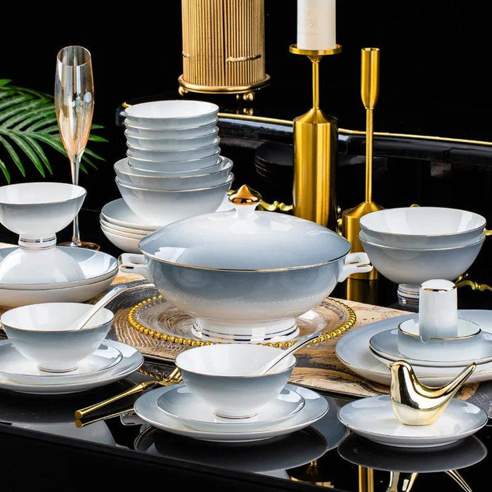 Elegant 62/40-Piece Bone China Dining Set with Authentic Chopsticks for an Exquisite Dining Experience