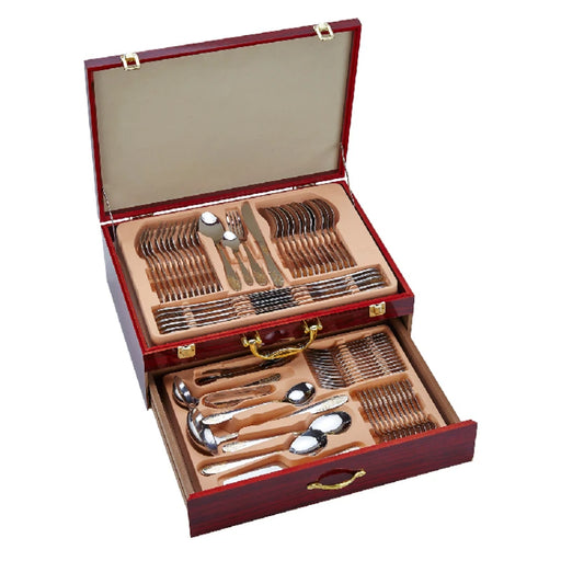 Western Wedding Stainless Steel Cutlery Set with Wooden Box - 72Pcs