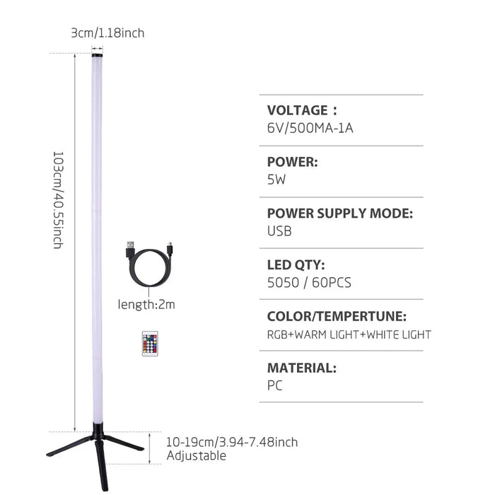 Elegant 103cm Smart RGB LED Floor Lamp with Versatile Control Options - Modern Aesthetic