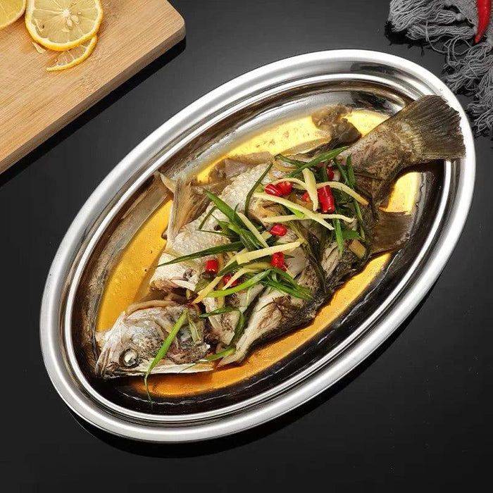 Sophisticated Stainless Steel Oval Serving Plates for an Exquisite Dining Experience