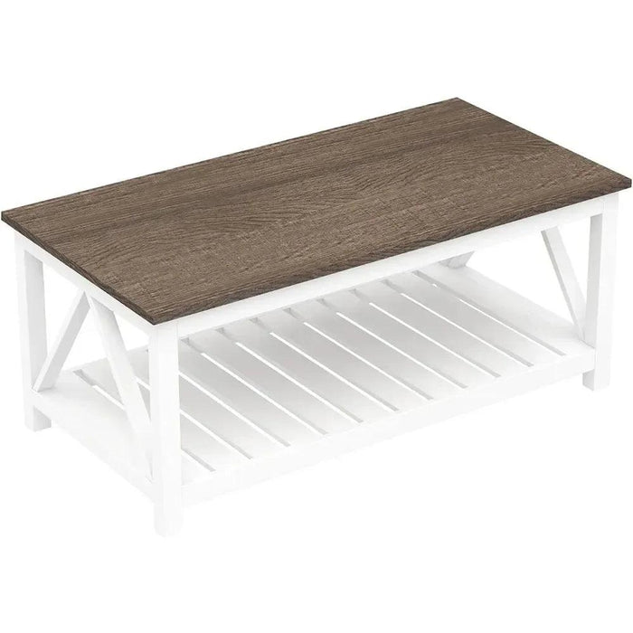 Farmhouse Style Coffee Table with Convenient Storage Shelf - Quick Assembly and Sturdy Build