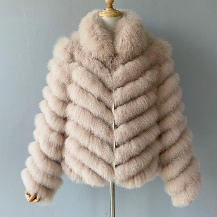 Elegant Reversible Women's Fox Fur Winter Jacket with Silk Lining