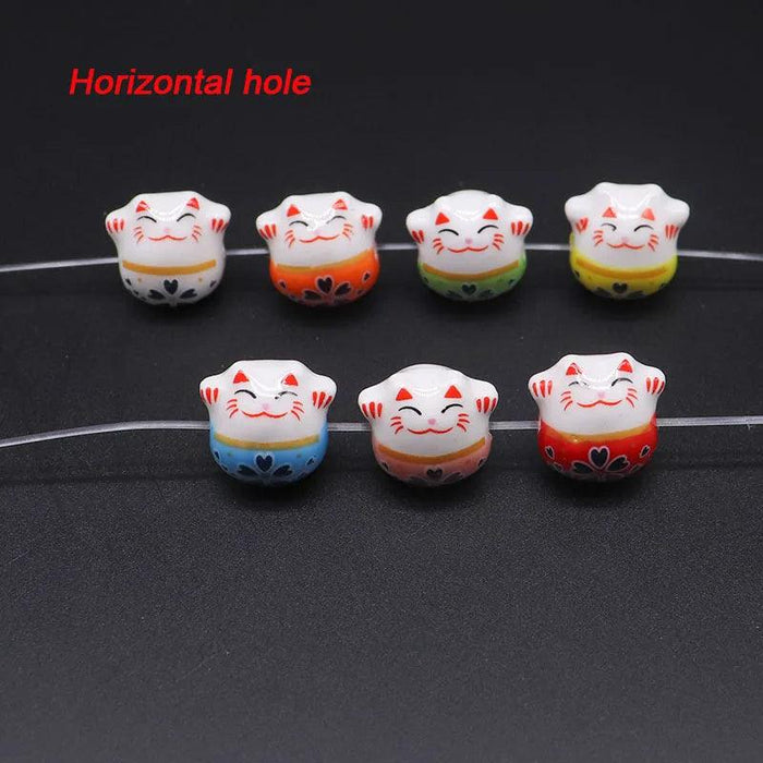 Charming 10pc Ceramic Lucky Cat Bead Set