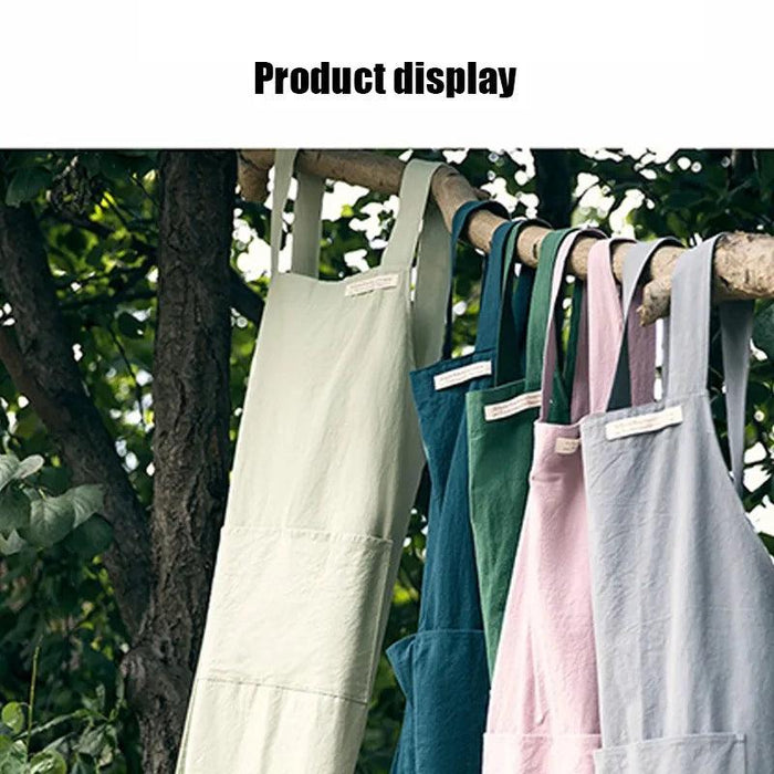 Chic Cotton Linen Apron with Stylish Wide Straps for Women - Your Perfect Cooking Companion