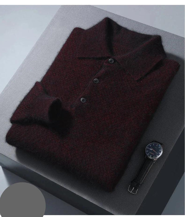 Men's Luxury 100% Mink Cashmere Polo Neck Knit Pullovers