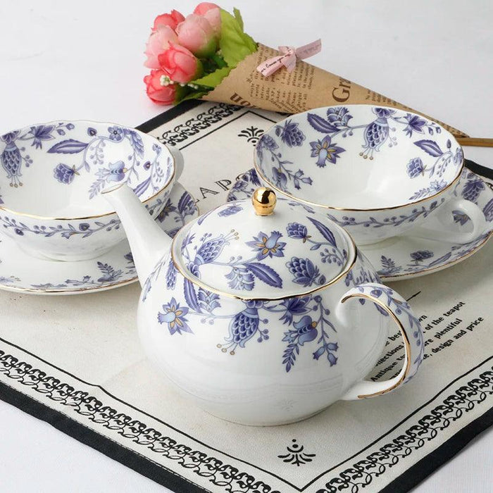 Elegant Japanese Bone China Tea Set with Black Teacups - Luxurious Tea Experience for Two