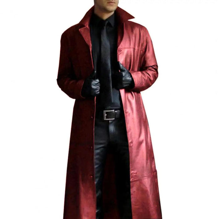 Men's Gothic Punk Black Faux Leather Trench Coat