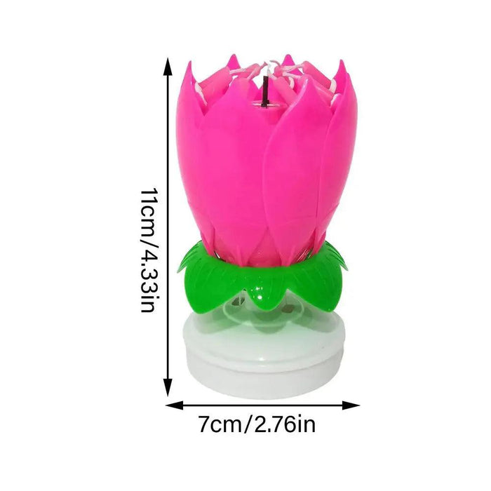 Musical Lotus Flower Birthday Candle with LED Lights and Rotating Action for Cakes and Cupcakes