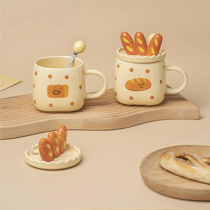 Bread Pattern White Porcelain Coffee Cup Set with Handle - Holiday Cheer Mug