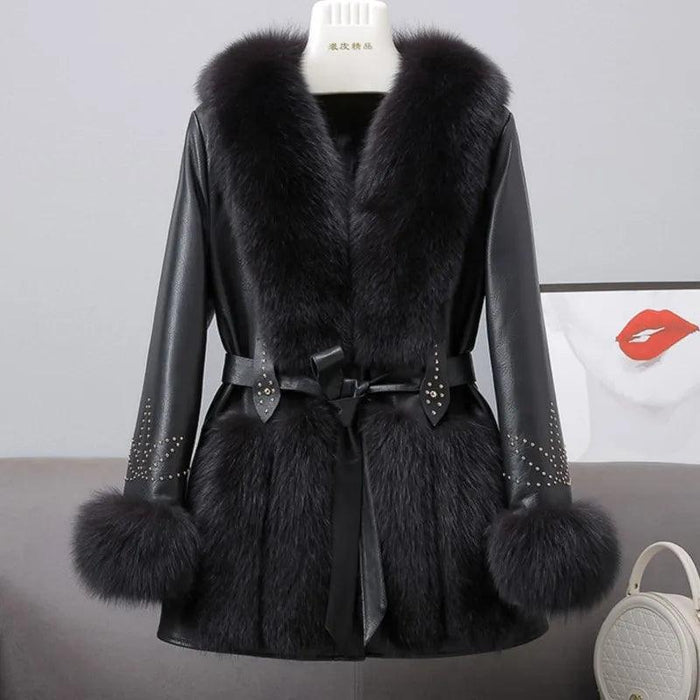 Elegant Fox Fur-Accented Winter Jacket: The Ultimate in Warmth and Style