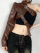 Edgy Asymmetrical Black PU Leather Cropped Halter Jacket