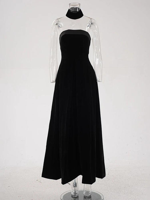 Strapless High Waist Velvet Pleated Evening Gown for Women
