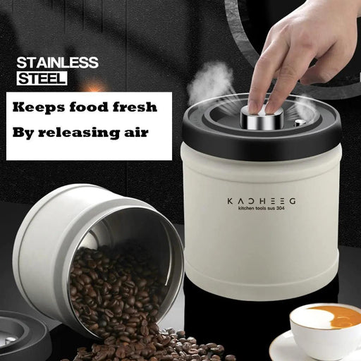 Premium Stainless Steel Coffee Storage Canister Set with CO2 Release Valve - Maximize Freshness & Kitchen Organization