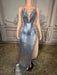 Stunning Silver Sequin Mermaid Gown with Deep V Neck and High Side Slit for Glamorous Nights