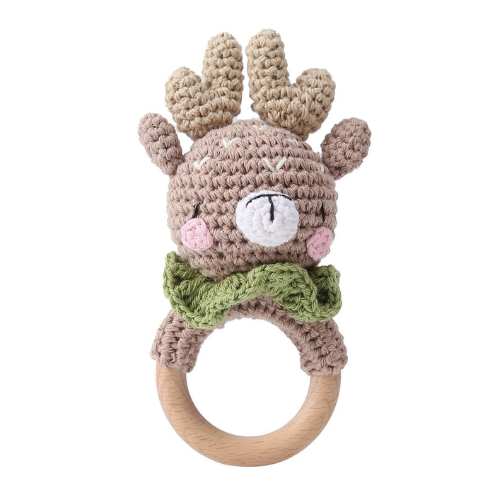 Eco-Friendly Handmade Crochet Baby Rattle with Wooden Teether