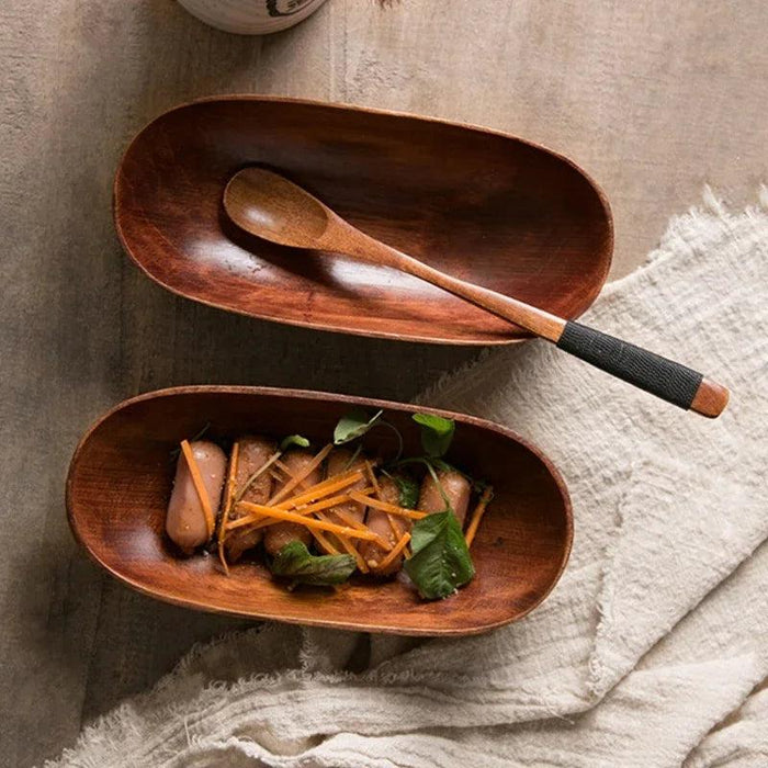 Elegant Wooden Oval Serving Tray for Fruits and Desserts